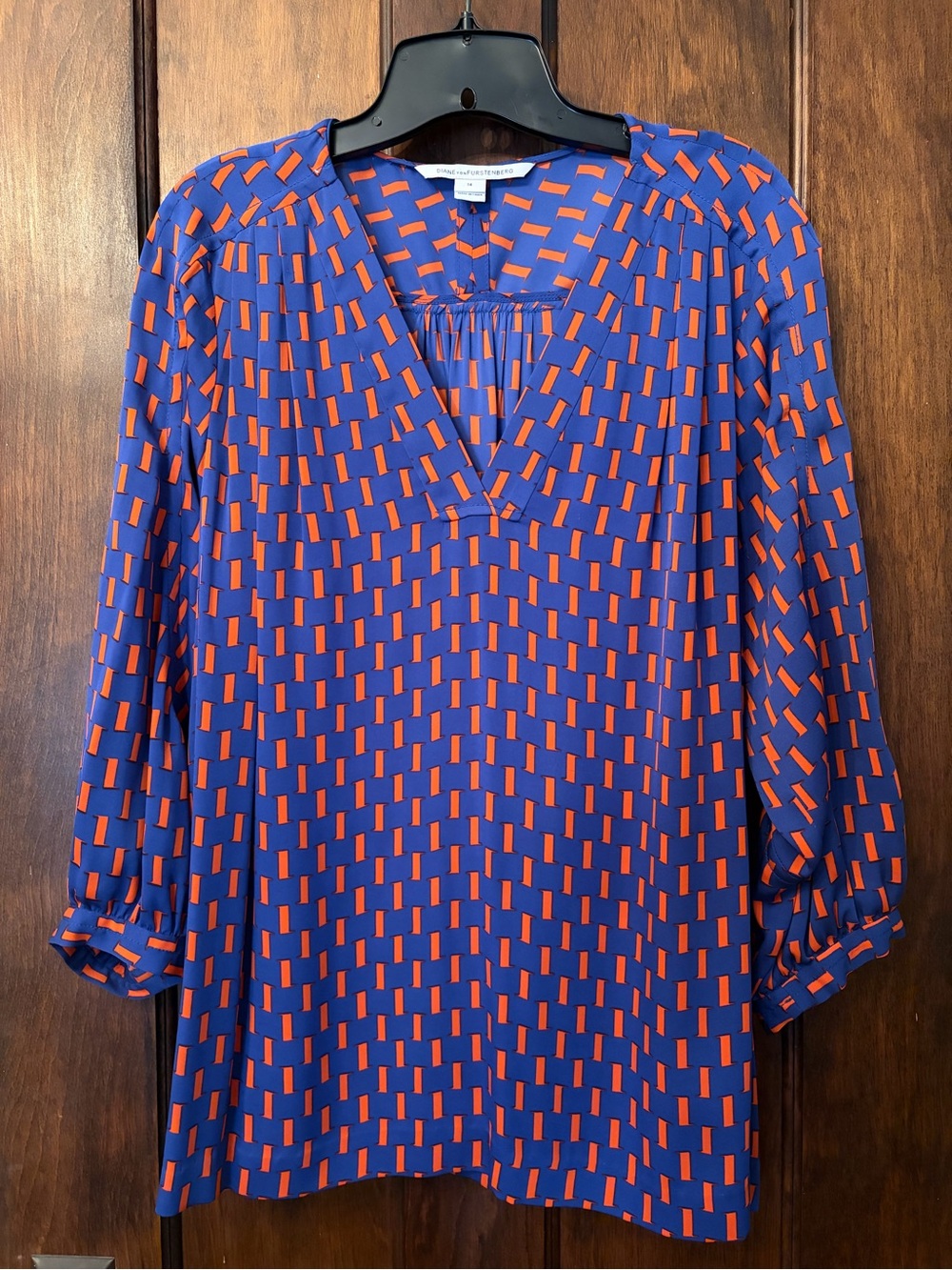 Diane Von Furstenberg Silk Cahill Blouse Size 14 Royal Blue